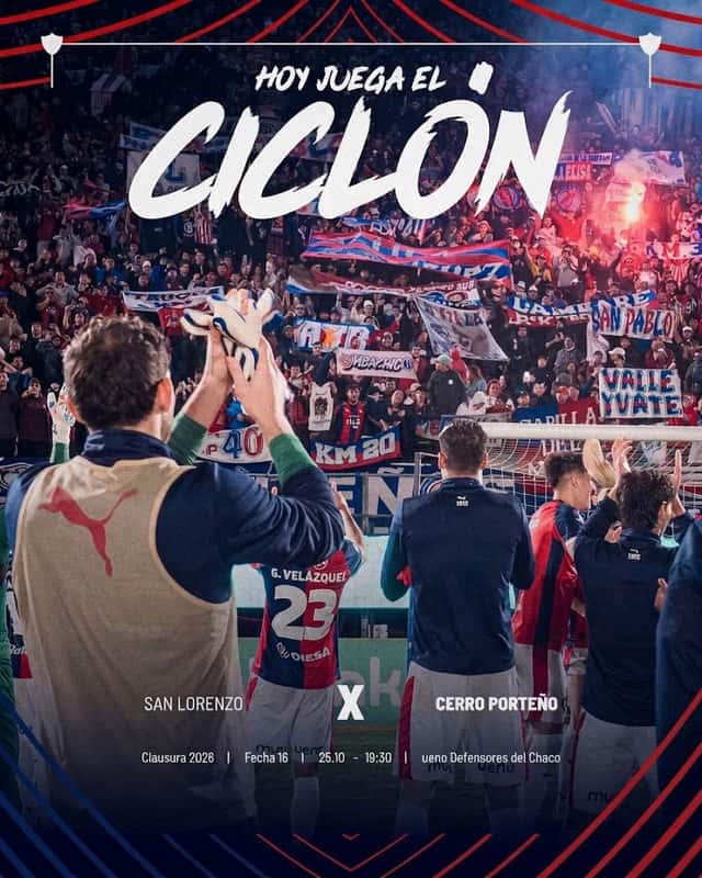 Afiche oficial de Cerro Porteño para el partido con Sportivo San Lorenzo por la fecha 16 del Clausura, con los jugadores saludando a los hinchas (imagen: prensa oficial de Cerro Porteño)