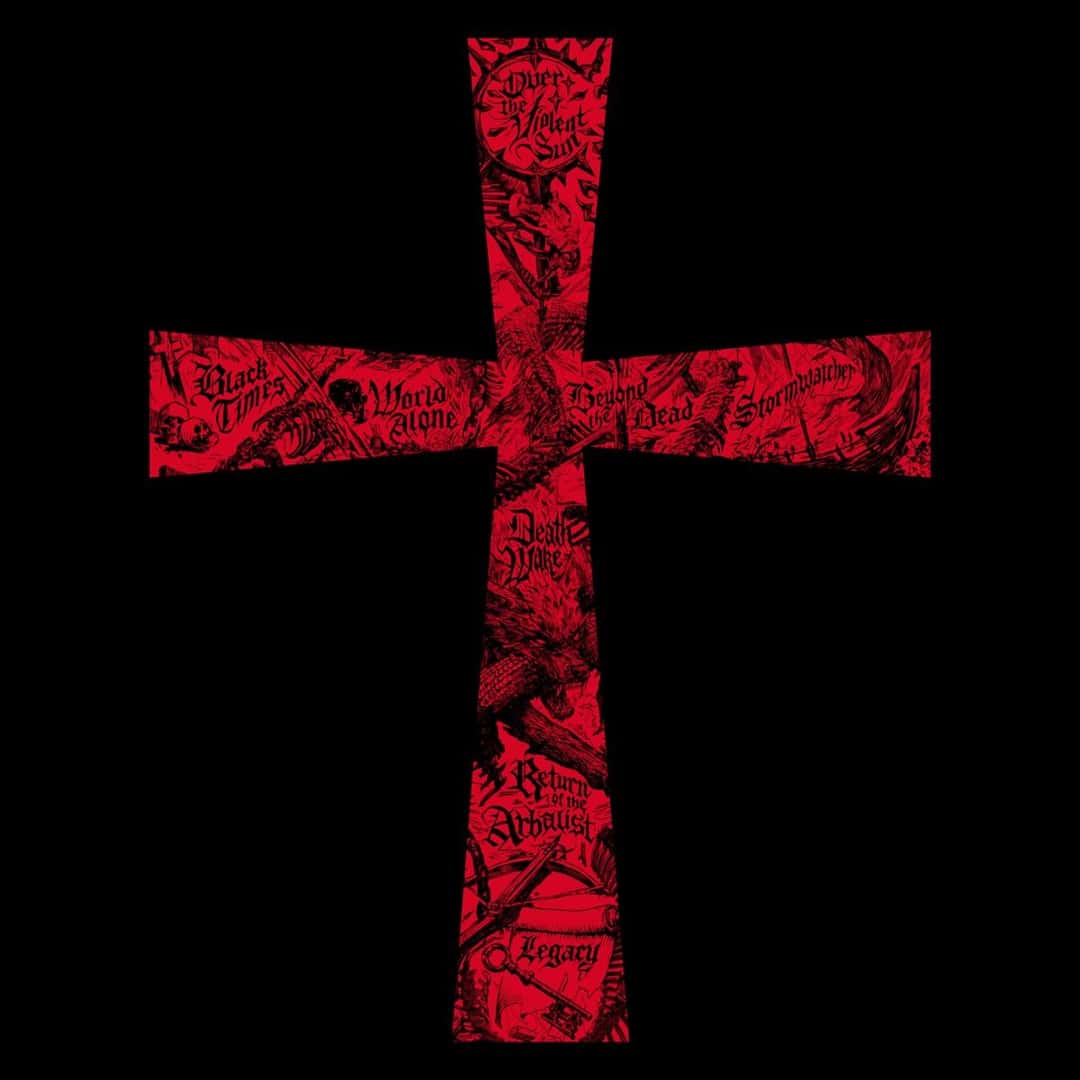 Portada de «From the Dark»: una cruz roja con dibujos e inscripciones en su interior sobre un fondo completamente negro