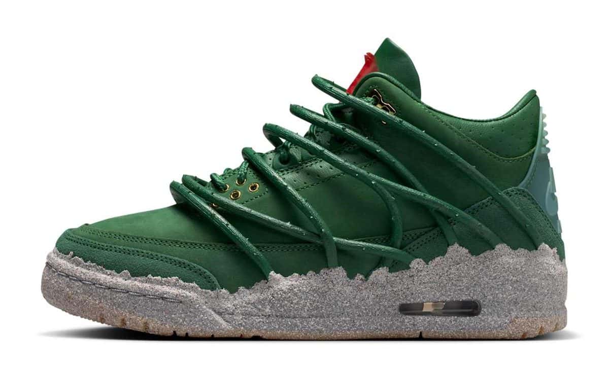 Foto de archivo: Air Jordan 3 x Teyana Taylor Concrete Rose de perfil, la collab anterior de la artista: cuero verde, tallos que envuelven el upper y mediasuela que imita concreto gris. No es el Air Jordan 16, del que todavía no hay fotos